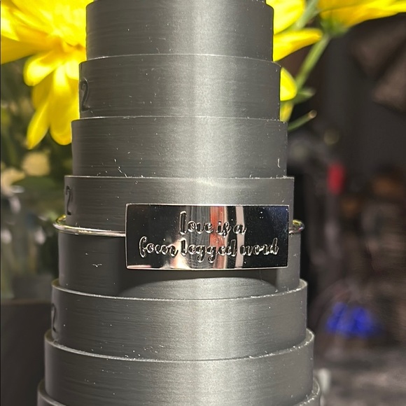 Silver Engraved Bracelet Love is a 4 Legged Word - Picture 1 of 6